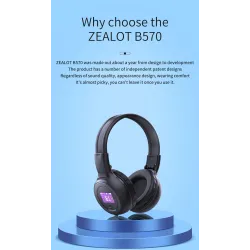 Zealot B570 - Casque Bluetooth - casque - écran LCD - slot micro-SD - microphone - réduction de bruit