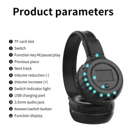 Zealot B570 - Bluetooth-hoofdtelefoon - headset - LCD-scherm - micro-SD-slot - microfoon - ruisonderdrukkingHeadsets