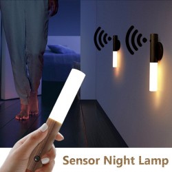Applique murale LED en bois - capteur infrarouge/nuit - sans fil - chargement USB