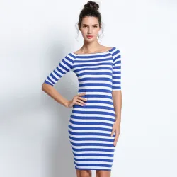 Off-shoulder gestreepte jurk - slankJurken