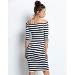 Robe rayée épaules dénudées - slim