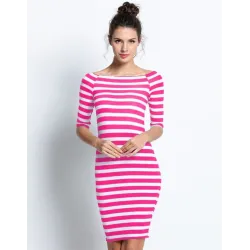 Off-shoulder gestreepte jurk - slankJurken