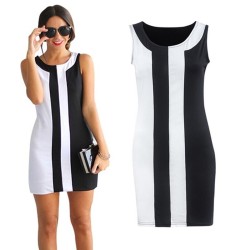 Mini robe sans manches - rayé noir/blanc - grande taille