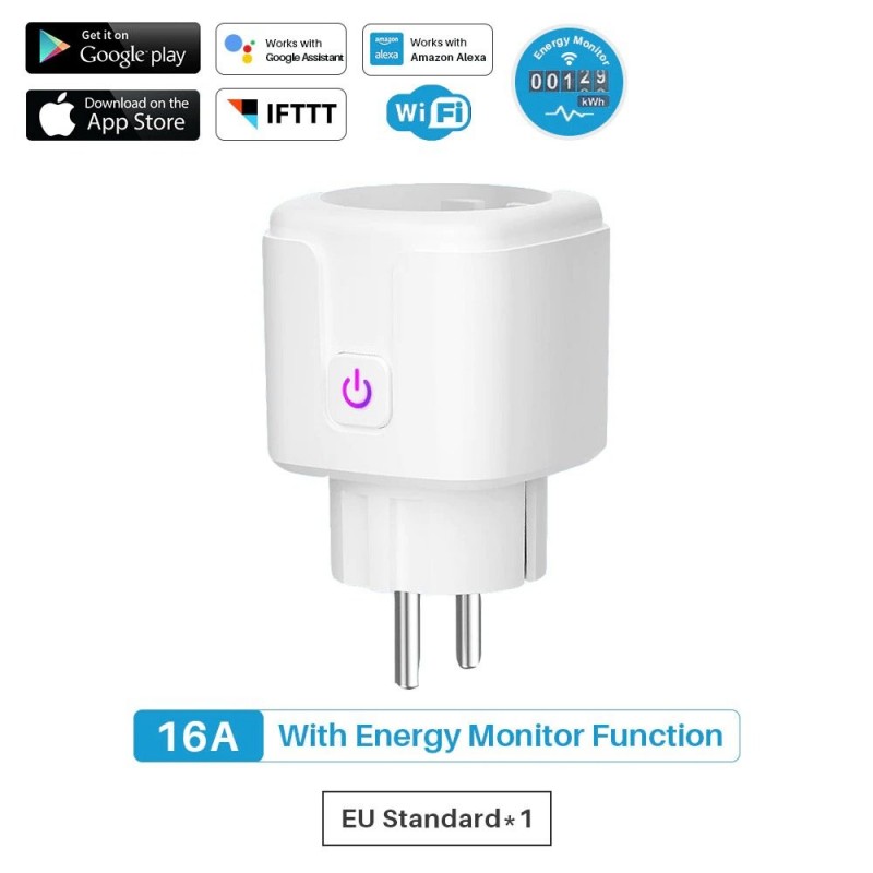 16A - WiFi - Prise intelligente - Prise avec moniteur d'énergie électrique - Assistant Alexa / Google