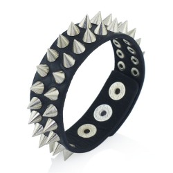 Bracelet en cuir style punk - pointes / rivets - unisexe