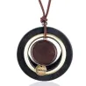 Vintage handgemaakte hanger - lange ketting - leren touwkettingHalskettingen