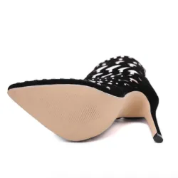 Enkellaarzen met hoge hak - cut-out design - met klinknagels/ritsHoge hakken