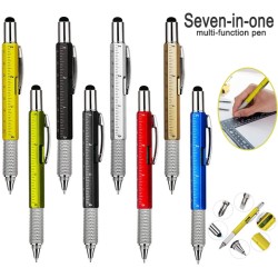 Stylo multifonction 7 en 1 - règle - tournevis - niveau à bulle - stylet pour écran tactile