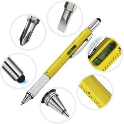 Stylo multifonction 7 en 1 - règle - tournevis - niveau à bulle - stylet pour écran tactile
