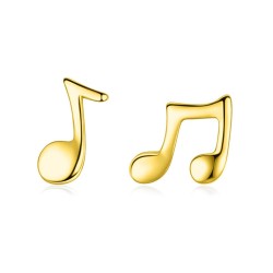 Notes de musique dorées - Boucles d'oreilles clous - Argent sterling 925