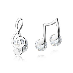 Boucles d'oreilles notes de musique - avec cristal - Argent sterling 925