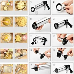 Cookie press gun - icing/decoreren - RVS - setBakvormen