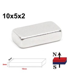 N52 - neodymium magneet - sterk rechthoekig blok - 10mm * 5mm * 2mm - 50 stuksN52