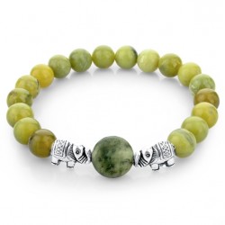 Perles en pierre naturelle verte / éléphant argenté - bracelet