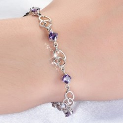 Bracelet élégant - cristaux violets / coeurs - argent sterling 925