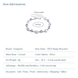 Bracelet élégant - cristaux violets / coeurs - argent sterling 925