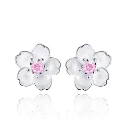 Kersenbloesem met roze zirconia - oorknopjes - 925 sterling zilverOorbellen