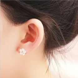 Kersenbloesem met roze zirconia - oorknopjes - 925 sterling zilverOorbellen