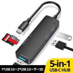 HUB 5 en 1 - USB 3.0 - type-C - TF - SD - adaptateur - répartiteur