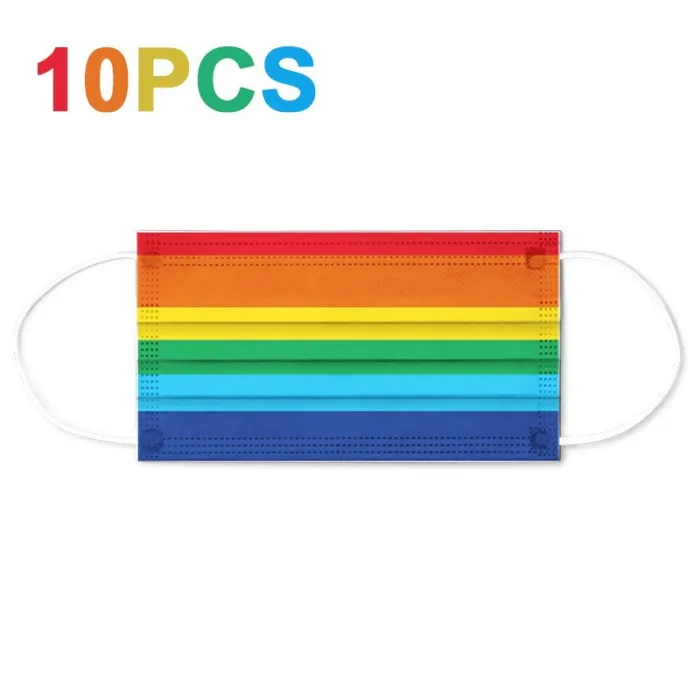 Beschermend gezicht/mondmasker - antibacterieel - wegwerpbaar - regenboogpatroon - 10 stuksMondmaskers
