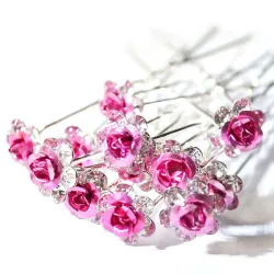 Épingles à cheveux argentées - roses colorées / cristaux - 20 pièces