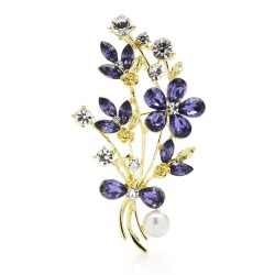 Fleurs en cristal violet avec perle - broche