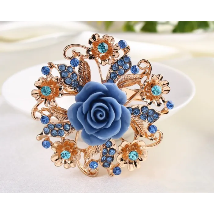 Fleur rose en résine avec cristaux - broche broche