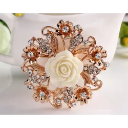 Fleur rose en résine avec cristaux - broche broche