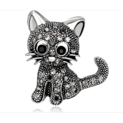 Chat en cristal noir - broche