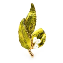 Feuille verte avec perles - broche
