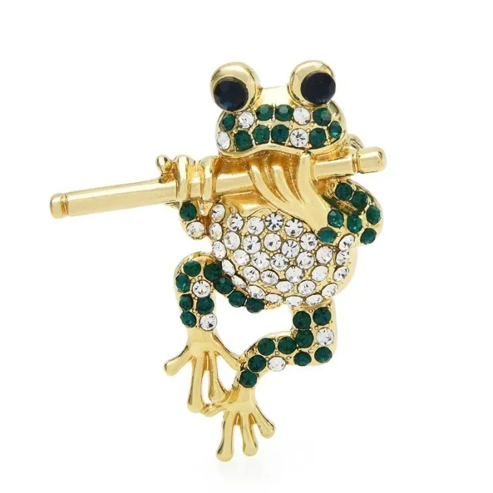 Grenouille en cristal jouant de la flûte - broche