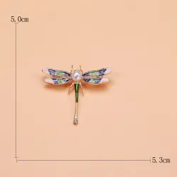 Libellule en cristal avec perle - broche