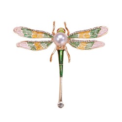 Crystal dragonfly with pearl - broochBrooches
