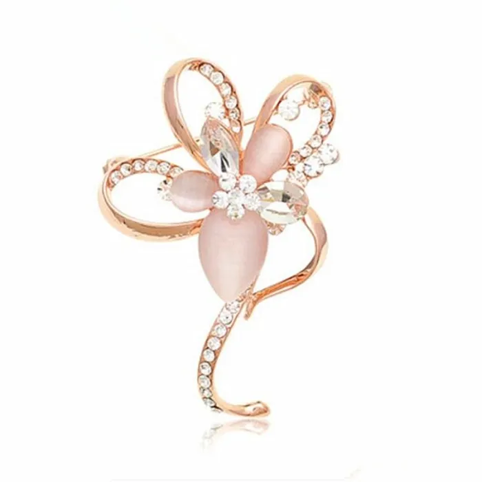 Fleur d'opale rose avec cristaux - broche élégante