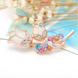 Tulipes d'opale double avec cristaux - broche