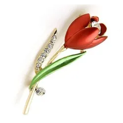 Rode tulp met kristallen - brocheBroches