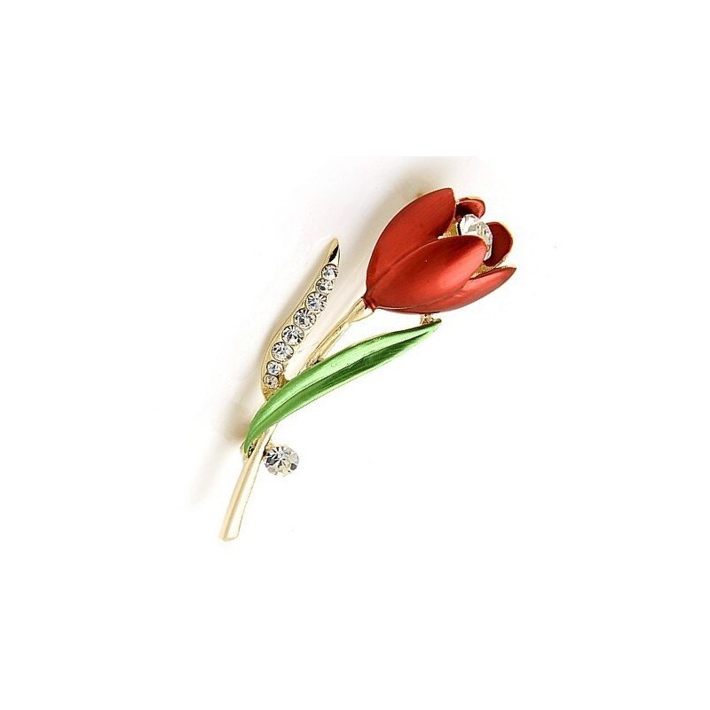 Tulipe rouge avec cristaux - broche