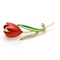 Tulipe rouge avec cristaux - broche