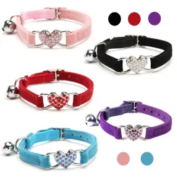Halsband hond/kat - verstelbaar - met kristallen hartje/belletjeHalsbanden en lijnen