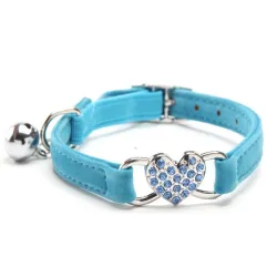 Collier pour chien / chat - réglable - avec coeur cristal / grelot