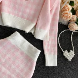 Gebreide plaid set - rok - vest - vestJurken