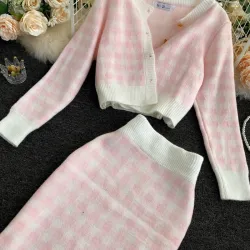 Gebreide plaid set - rok - vest - vestJurken