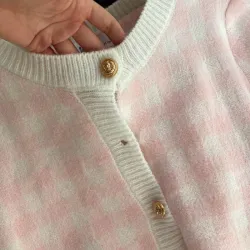 Ensemble à carreaux en maille - jupe - gilet - cardigan