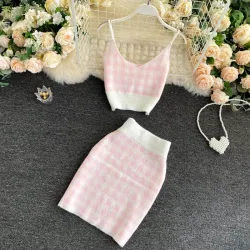 Gebreide plaid set - rok - vest - vestJurken