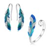 Ensemble de bijoux élégants - boucles d'oreilles - bague - plume bleu-vert avec cristaux - argent sterling 925
