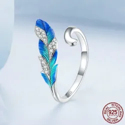 Elegante sieradenset - oorbellen - ring - blauwgroene veer met kristallen - 925 sterling zilverOorbellen
