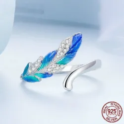 Elegante sieradenset - oorbellen - ring - blauwgroene veer met kristallen - 925 sterling zilverOorbellen
