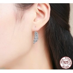 Boucles d'oreilles en forme de plumes en cristal d'argent - argent sterling 925