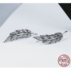 Boucles d'oreilles en forme de plumes en cristal d'argent - argent sterling 925