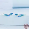 Groen-blauwe kristallen veren - oorbellen - 925 sterling zilverOorbellen